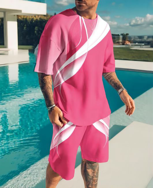 Fashion Fluid Striped Pattern Short Sleeve Shirt & Shorts 2Pcs Set